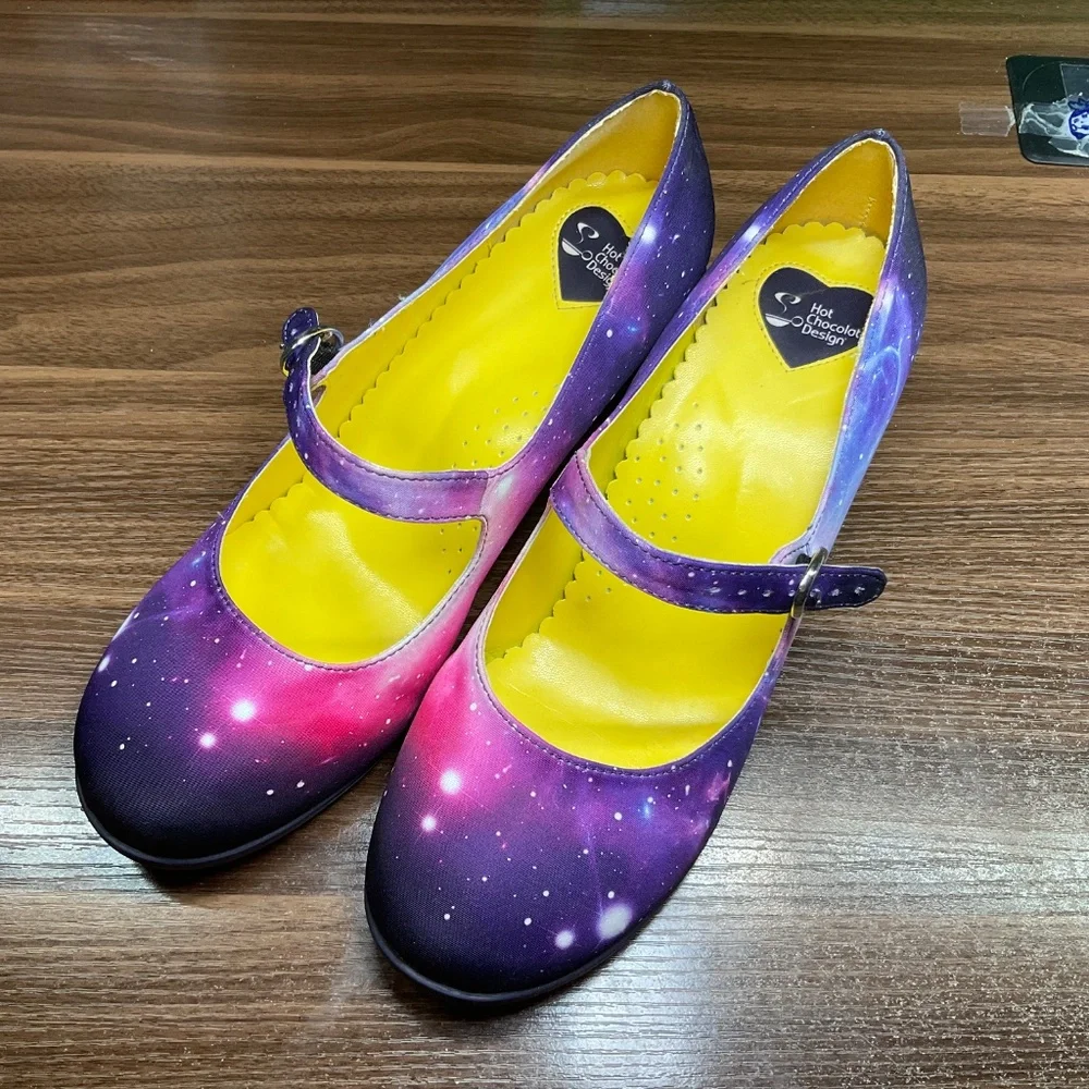 Hot chocolate design Nebula mid heel Mary Jane shoes size 11/41 purple galaxy - Picture 2 of 11
